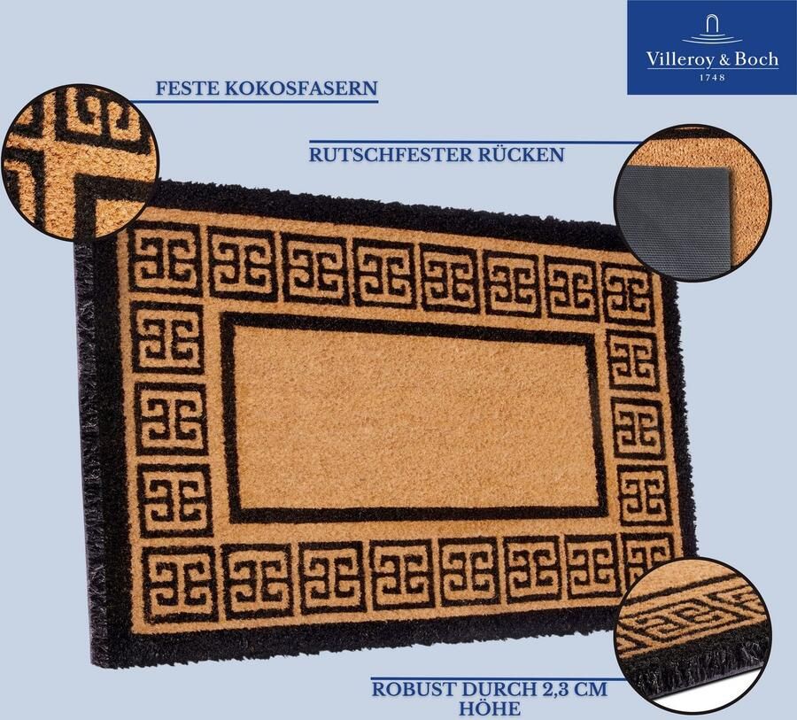Villeroy & Boch 1856 Kokos Deurmat voor Binnen en Beschutte Buitenruimtes Antislip Vuilvanger Mat Natuurlijk Kokos Mat Buiten Ornament Weerbestendig voor Hal Terras Entree 50x80cm - Foto 3