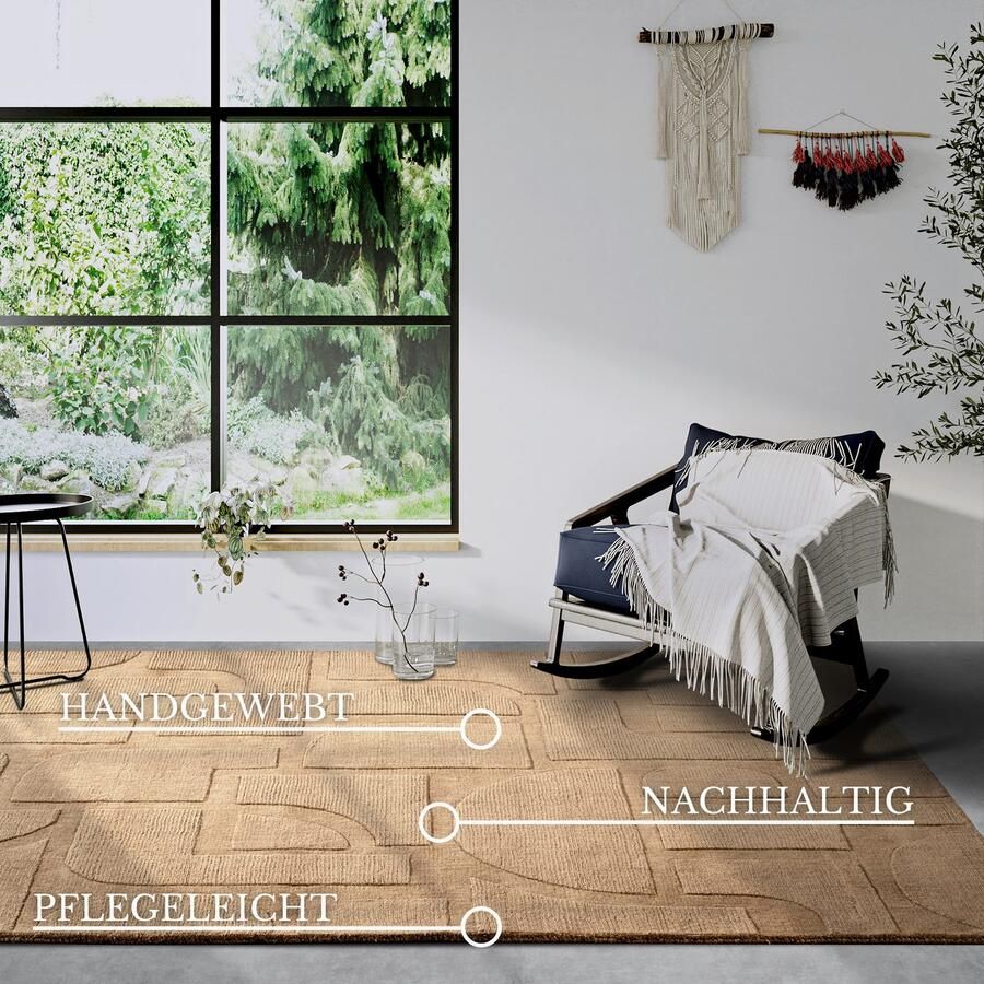 Villeroy & Boch Wollen kleed Alexis Handgeweven wol natuur woonkamer geometrie boho design - Foto 9