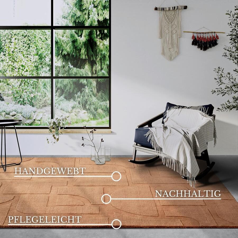 Villeroy & Boch Wollen kleed Alexis Handgeweven wol natuur woonkamer geometrie boho design - Foto 8