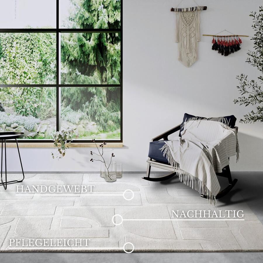 Villeroy & Boch Wollen kleed Alexis Handgeweven wol natuur woonkamer geometrie boho design - Foto 9