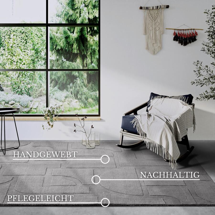 Villeroy & Boch Wollen kleed Alexis Handgeweven wol natuur woonkamer geometrie boho design - Foto 8