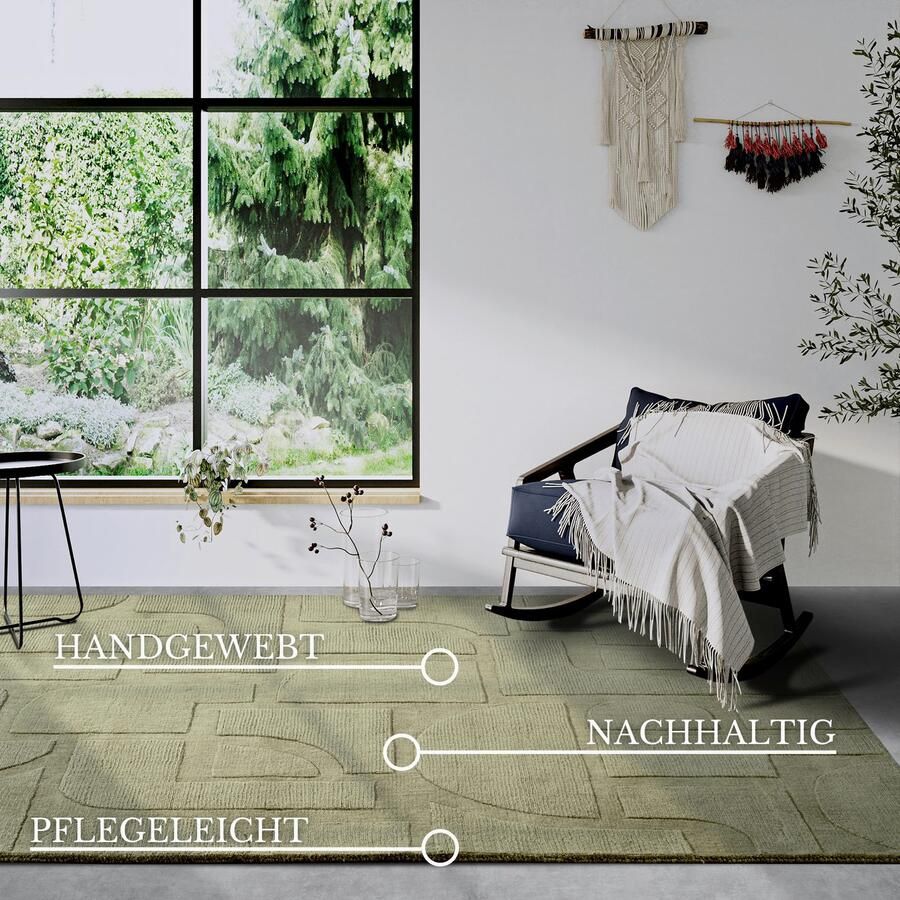 Villeroy & Boch Wollen kleed Alexis Handgeweven wol natuur woonkamer geometrie boho design