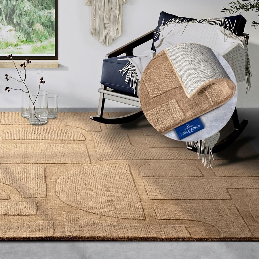 Villeroy & Boch Wollen kleed Alexis Handgeweven wol natuur woonkamer geometrie boho design