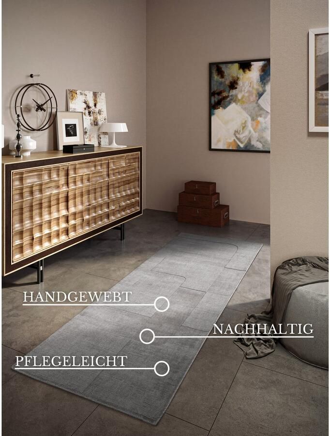Villeroy & Boch Wollen kleed Charlotte Loper handgeweven wol natuur loper woonkamer geometrie - Foto 8