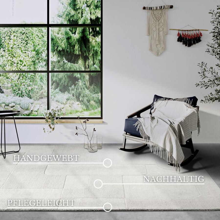 Villeroy & Boch Wollen kleed Charlotte Loper handgeweven wol natuur loper woonkamer geometrie - Foto 8