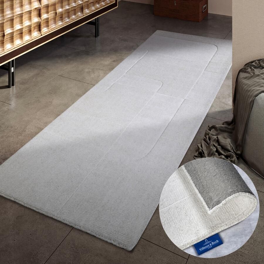 Villeroy & Boch Wollen kleed Charlotte Loper handgeweven wol natuur loper woonkamer geometrie