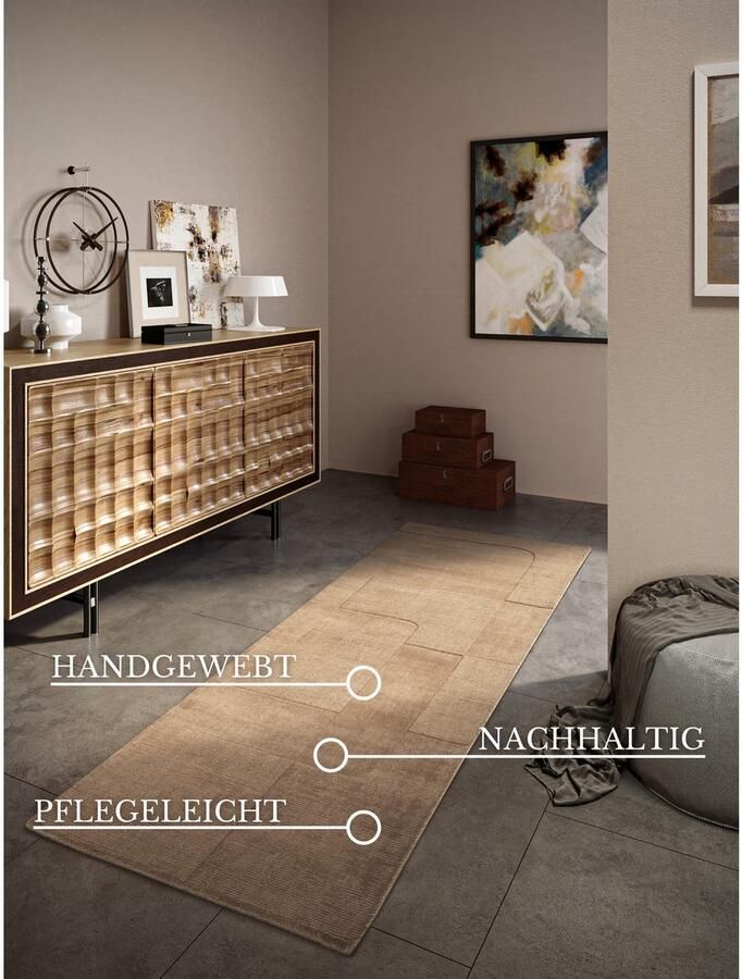 Villeroy & Boch Wollen kleed Charlotte Loper handgeweven wol natuur loper woonkamer geometrie