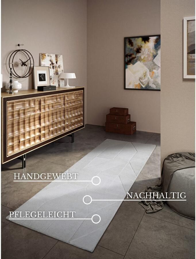 Villeroy & Boch Wollen kleed Ursule Loper handgeweven wol natuur woonkamer geometrie boho - Foto 8