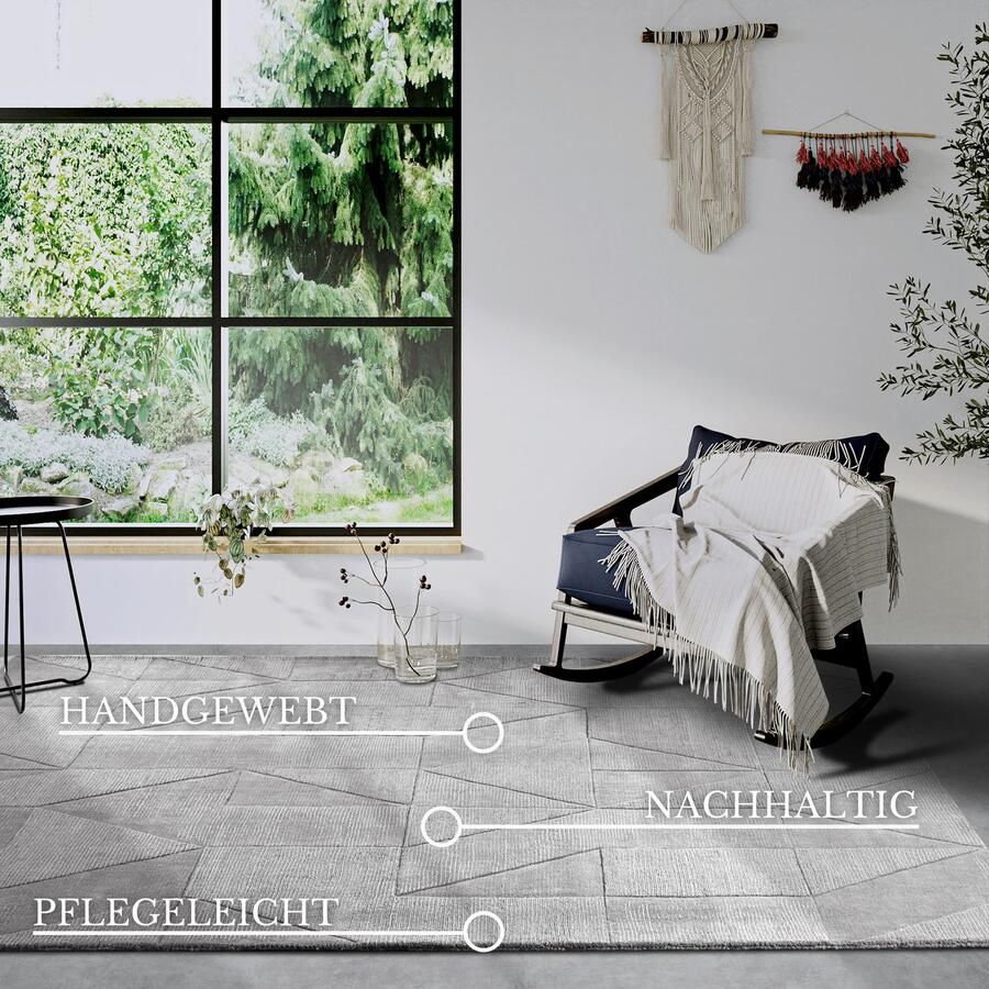 Villeroy & Boch Wollen kleed Ursule Loper handgeweven wol natuur woonkamer geometrie boho - Foto 8
