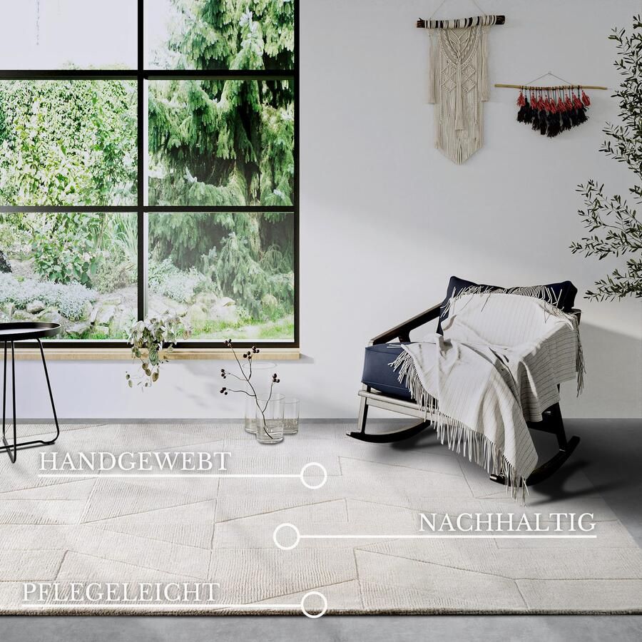 Villeroy & Boch Wollen kleed Ursule Loper handgeweven wol natuur woonkamer geometrie boho - Foto 7