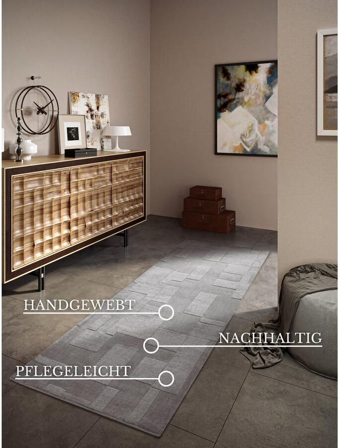 Villeroy & Boch Wollen kleed Wilhelmine Loper handgeweven wol natuur woonkamer geometrie boho - Foto 7