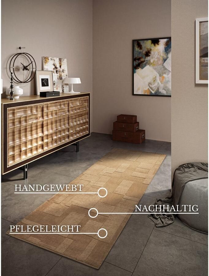 Villeroy & Boch Wollen kleed Wilhelmine Loper handgeweven wol natuur woonkamer geometrie boho - Foto 7