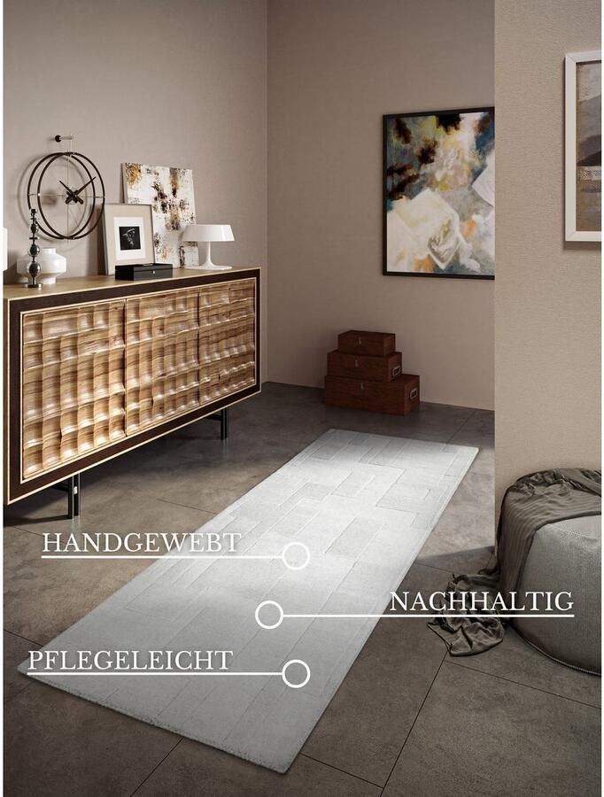 Villeroy & Boch Wollen kleed Wilhelmine Loper handgeweven wol natuur woonkamer geometrie boho - Foto 8