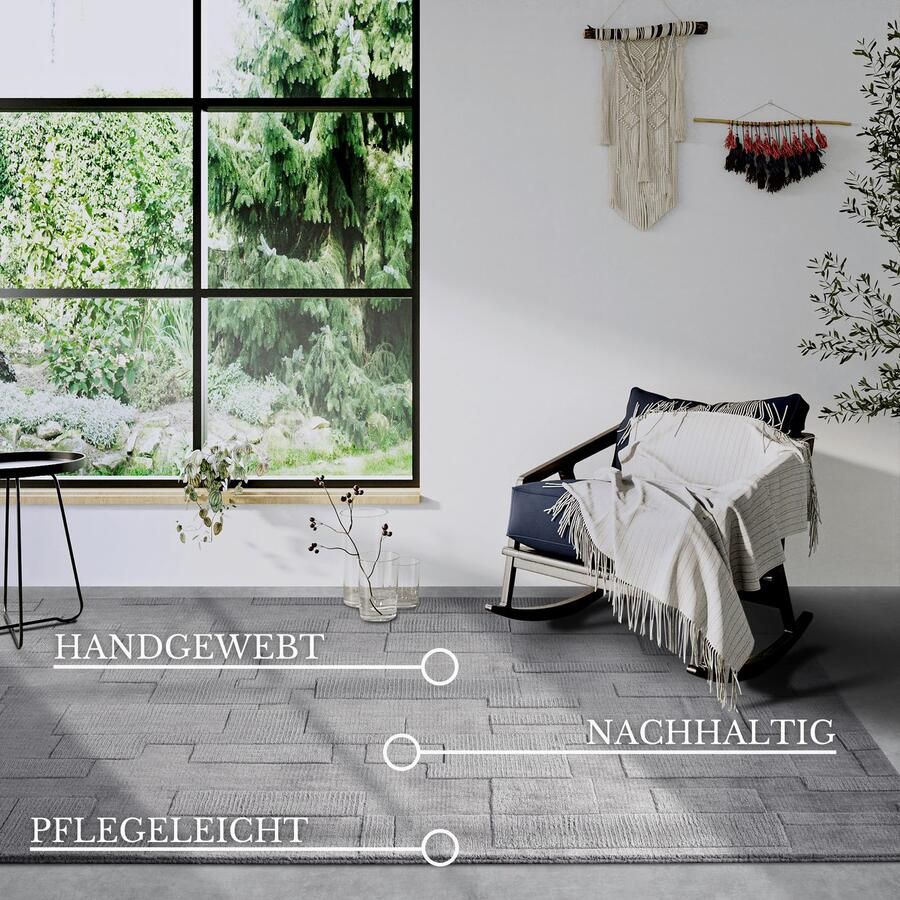 Villeroy & Boch Wollen kleed Wilhelmine Loper handgeweven wol natuur woonkamer geometrie boho - Foto 8