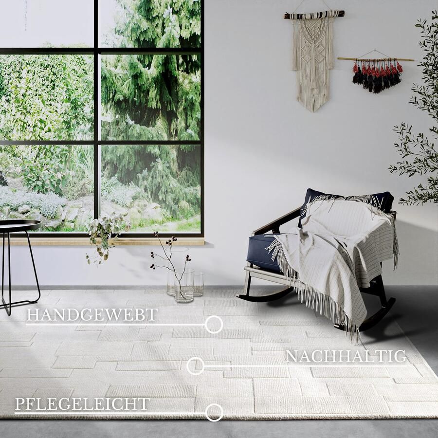 Villeroy & Boch Wollen kleed Wilhelmine Loper handgeweven wol natuur woonkamer geometrie boho - Foto 9