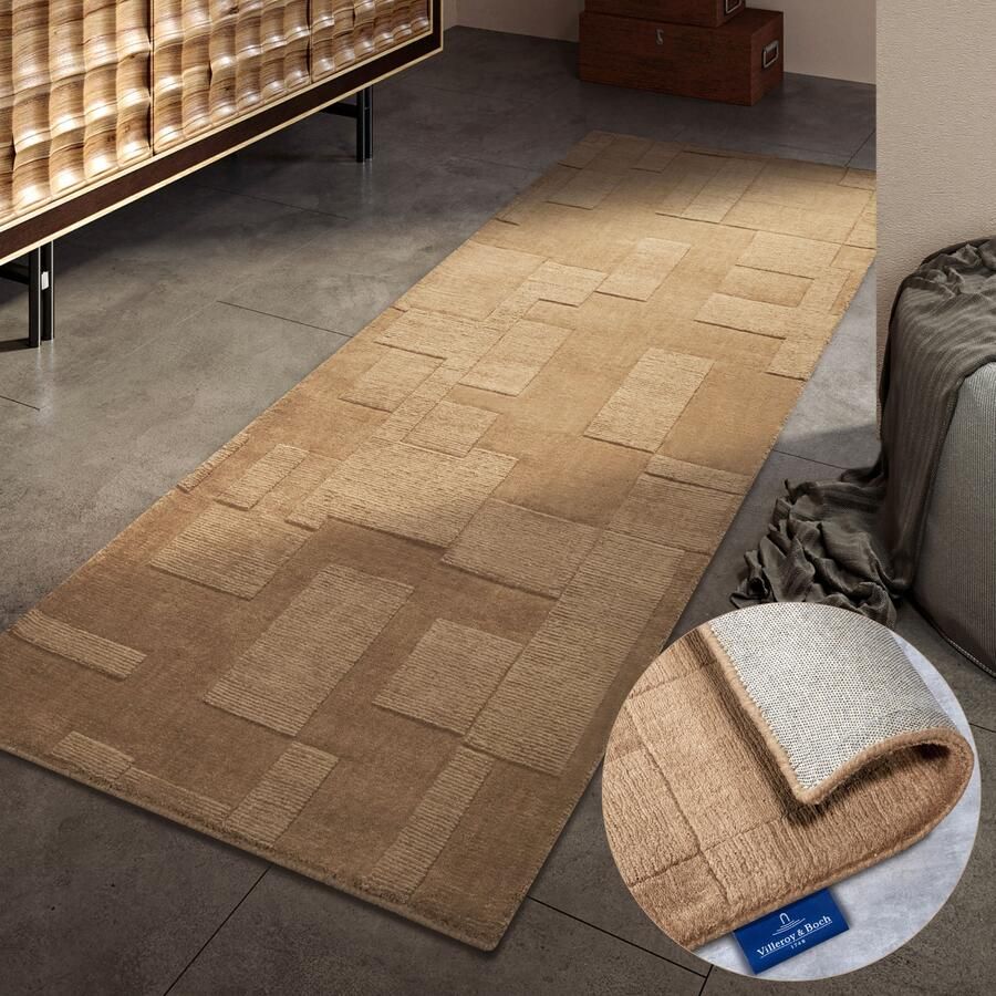 Villeroy & Boch Wollen kleed Wilhelmine Loper handgeweven wol natuur woonkamer geometrie boho