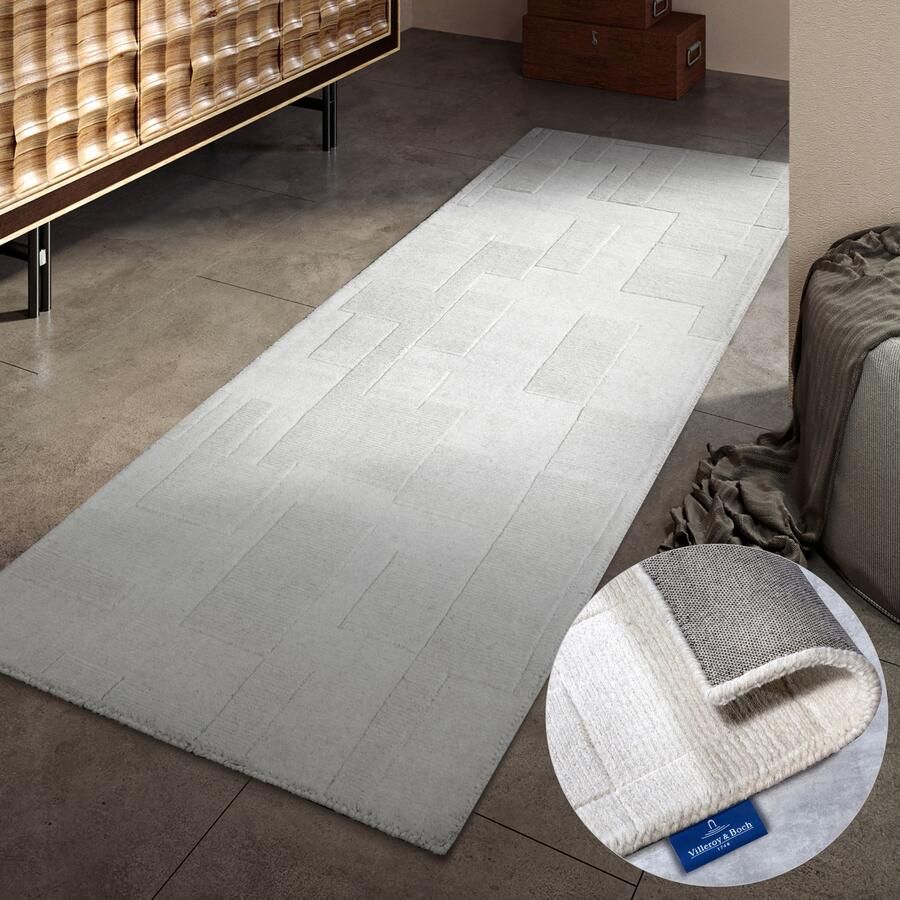 Villeroy & Boch Wollen kleed Wilhelmine Loper handgeweven wol natuur woonkamer geometrie boho