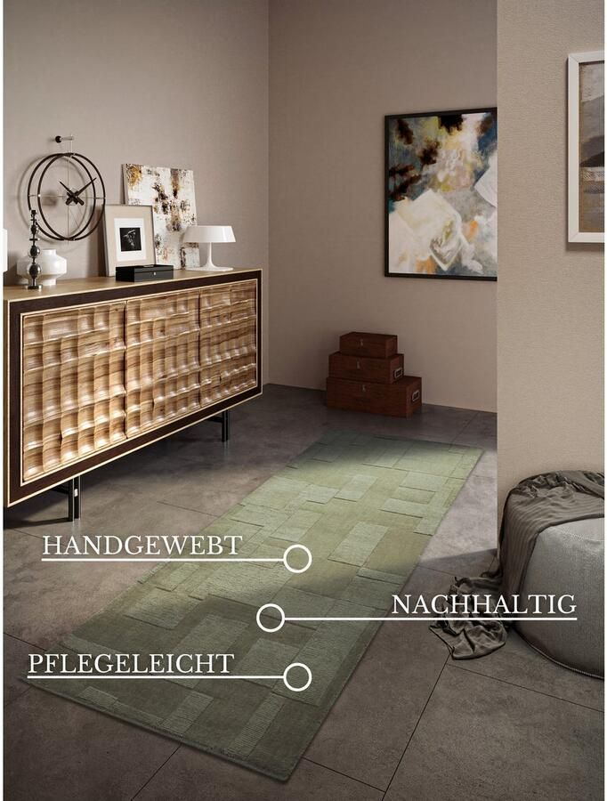 Villeroy & Boch Wollen kleed Wilhelmine Loper handgeweven wol natuur woonkamer geometrie boho
