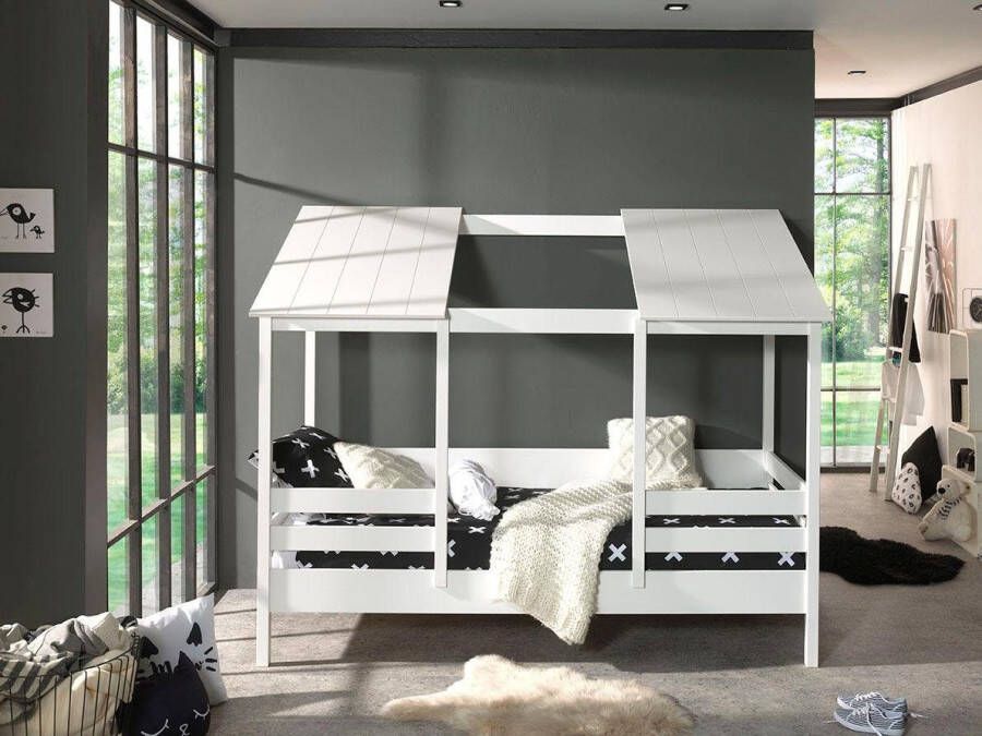 Vipack Bed HuisBed inclusief vensterbanken en 2 dakpanelen 90 x 200 cm wit - Foto 4