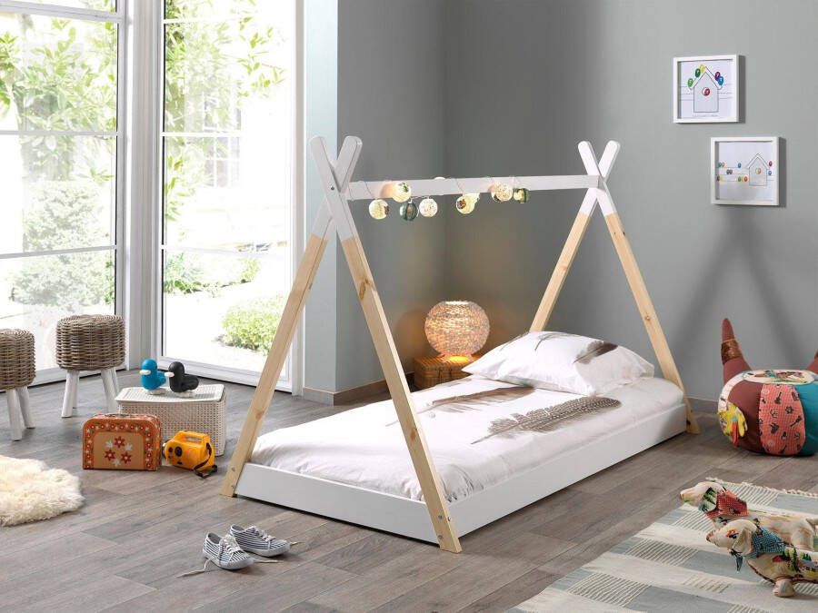 Vipack Kinderledikant Tipi met dwarsbalk in tent-uitstraling massief dennenhout