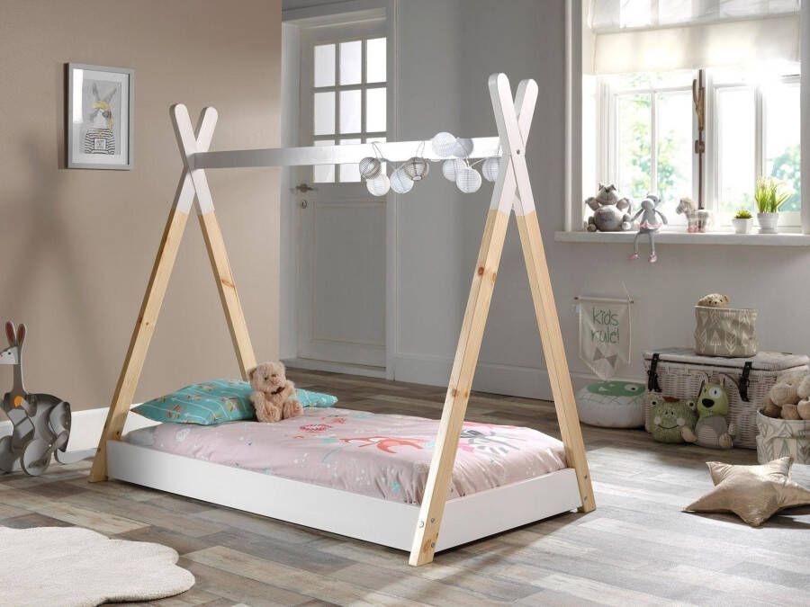Vipack Kinderledikant Tipi met dwarsbalk in tent-uitstraling massief dennenhout - Foto 2