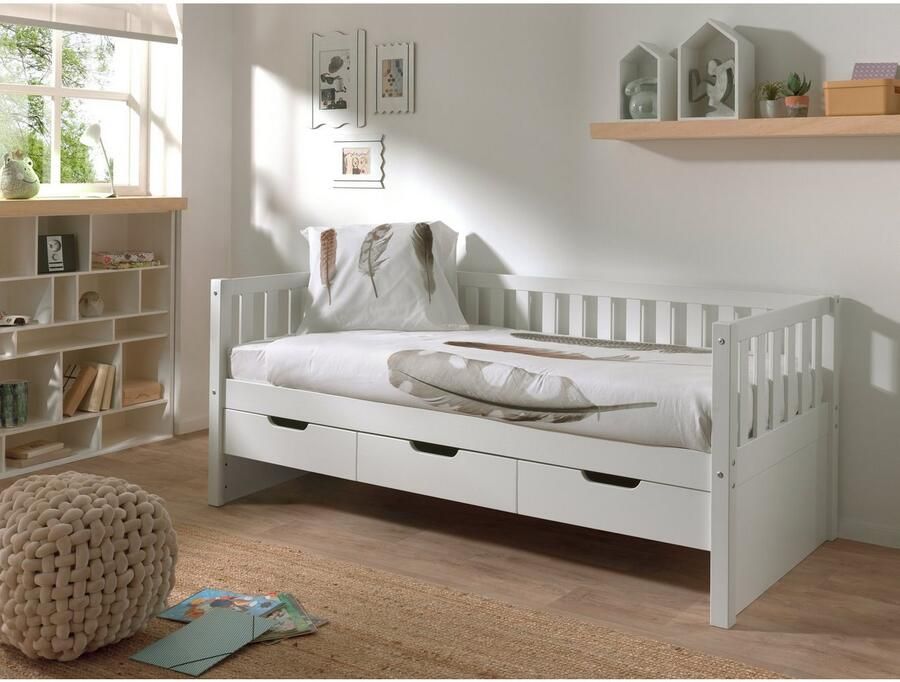 Vipack EMOB Kajuitbed Friedrich 90x200 met 3 lades dennenhout wit Houten kinderbedden Wit Hout Houten kinderbedden Eenpersoons Kajuitbed Op voorraad - Foto 2