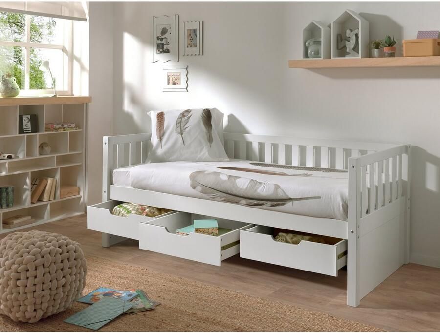 Vipack EMOB Kajuitbed Friedrich 90x200 met 3 lades dennenhout wit Houten kinderbedden Wit Hout Houten kinderbedden Eenpersoons Kajuitbed Op voorraad - Foto 3