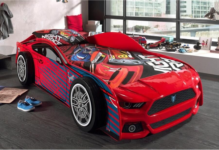 Vipack Autoledikant Sportwagen-uitstraling ligoppervlak 90 200 MDF glanzend gelakt opvallende voorkant van kunststof een highlight in de kinderkamer - Foto 2