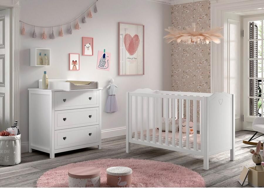 Vipack Complete babykamerset Amori 3-delig met hartornamenten MDF massief wit gelakt (3-delig) - Foto 3