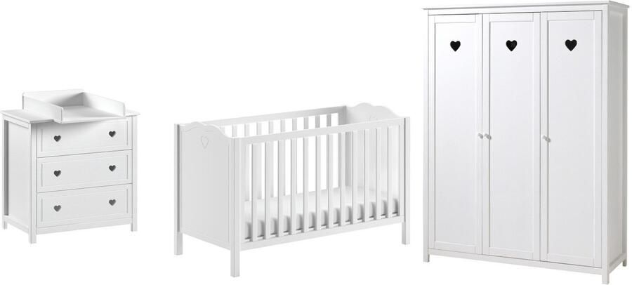 Vipack Complete babykamerset Amori 4-delig met hartornamenten MDF massief wit gelakt (4-delig) - Foto 6