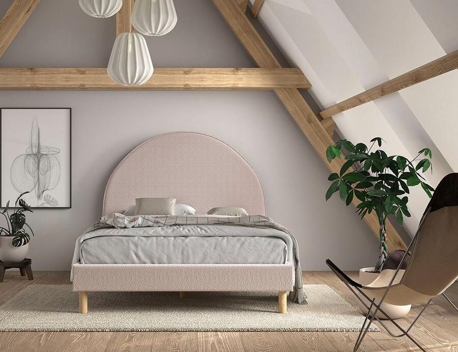 Vipack EMOB Gestoffeerd bed Maeva 140x200cm grijze bouclé stof Gestoffeerde tweepersoonsbedden Grijs Textiel Gestoffeerde tweepersoonsbedden Tweepersoons Normaal bed Op voorraad - Foto 6