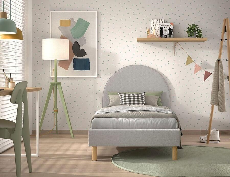 Vipack EMOB Eenpersoonsbed Maeva 212x97x107 cm Grijze bouclé stof Gestoffeerde eenpersoonsbedden Grijs Textiel Gestoffeerde eenpersoonsbedden Eenpersoons Normaal bed Op voorraad - Foto 4