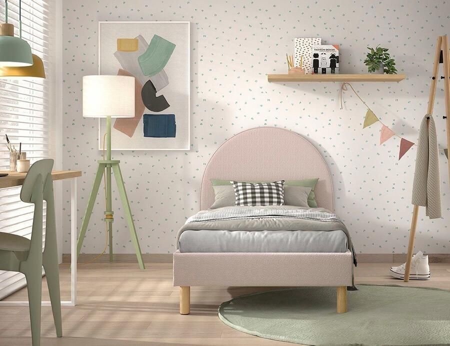Vipack EMOB Gestoffeerd bed Maeva 90x200cm roze bouclé stof Gestoffeerde eenpersoonsbedden Roze Textiel Gestoffeerde eenpersoonsbedden Eenpersoons Normaal bed Op voorraad - Foto 7