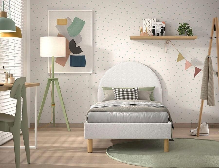 Vipack EMOB Eenpersoonsbed Maeva 212x97x107 cm Witte bouclé stof Gestoffeerde eenpersoonsbedden Wit Textiel Gestoffeerde eenpersoonsbedden Eenpersoons Normaal bed Op voorraad - Foto 4