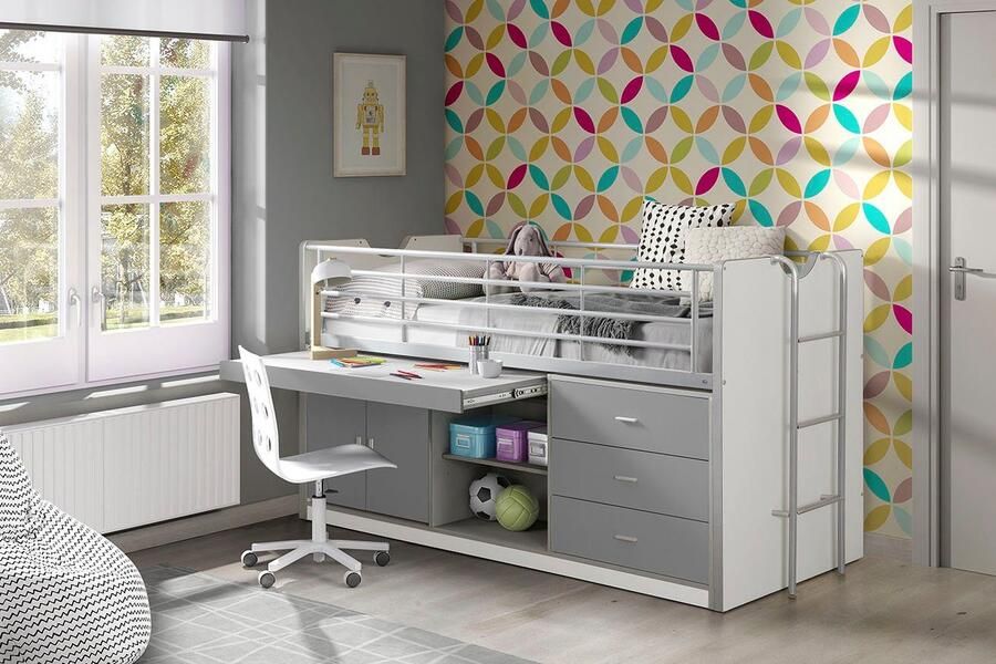 Vipack halfhoogslaper Bonny met uitschuifbaar bureau grijs 116x96x207 cm Leen Bakker - Foto 2