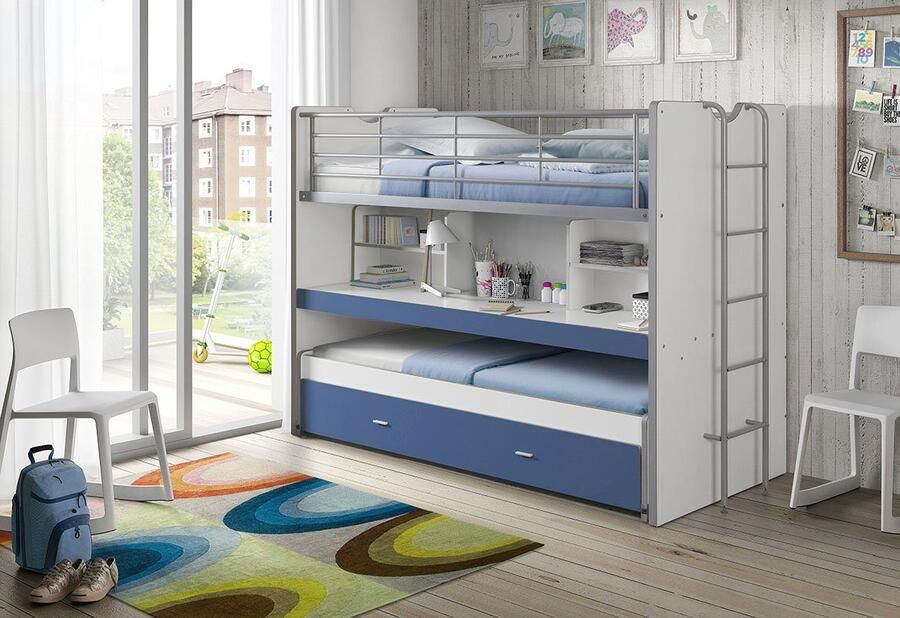 Vipack Hoogslaper Bonny met 3 slaapplaatsen super praktisch in de kinderkamer met groot schrijfblad planken veel functionaliteit op kleine ruimte - Foto 4