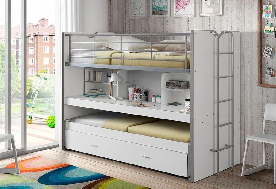 Vipack Hoogslaper Bonny met 3 slaapplaatsen super praktisch in de kinderkamer met groot schrijfblad planken veel functionaliteit op kleine ruimte - Foto 2