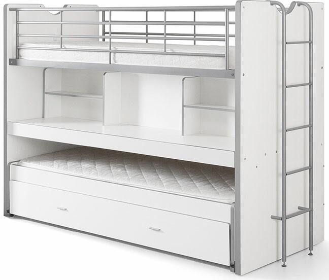 Vipack Hoogslaper Bonny met 3 slaapplaatsen super praktisch in de kinderkamer met groot schrijfblad planken veel functionaliteit op kleine ruimte