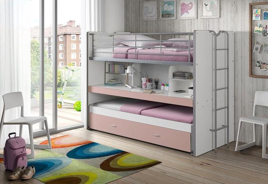 Vipack Hoogslaper Bonny met 3 slaapplaatsen super praktisch in de kinderkamer met groot schrijfblad planken veel functionaliteit op kleine ruimte - Foto 3