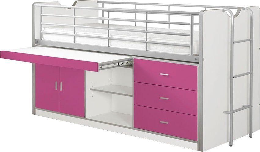 Vipack halfhoogslaper Bonny met uitschuifbaar bureau fuchsia 116x96x207 cm Leen Bakker