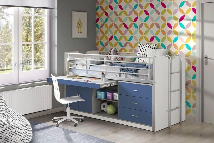 Vipack halfhoogslaper Bonny met uitschuifbaar bureau blauw 116x96x207 cm Leen Bakker - Foto 4