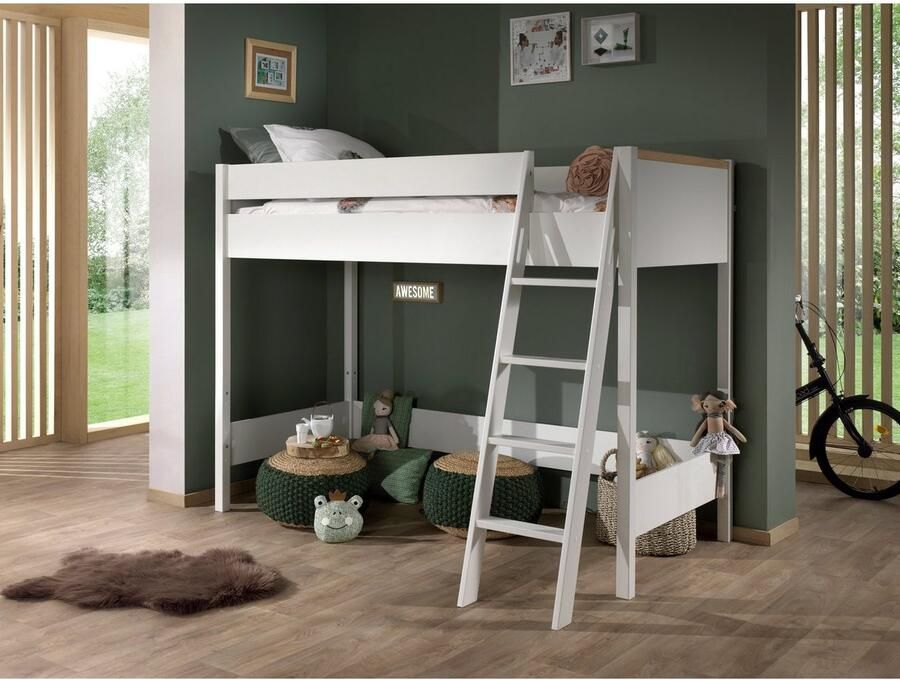 Vipack EMOB Hoogslaper London 90x200 wit Kinderbedden met uitvalbeveiliging Wit Melamine; Spaanplaat Kinderbedden met uitvalbeveiliging Eenpersoons Hoogslaper Op voorraad - Foto 3