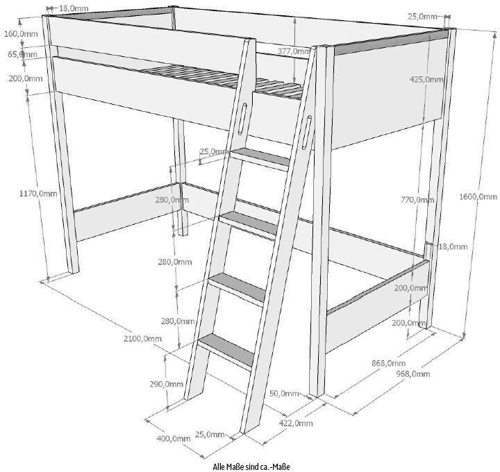 Vipack EMOB Hoogslaper London 90x200 wit Kinderbedden met uitvalbeveiliging Wit Melamine; Spaanplaat Kinderbedden met uitvalbeveiliging Eenpersoons Hoogslaper Op voorraad - Foto 4