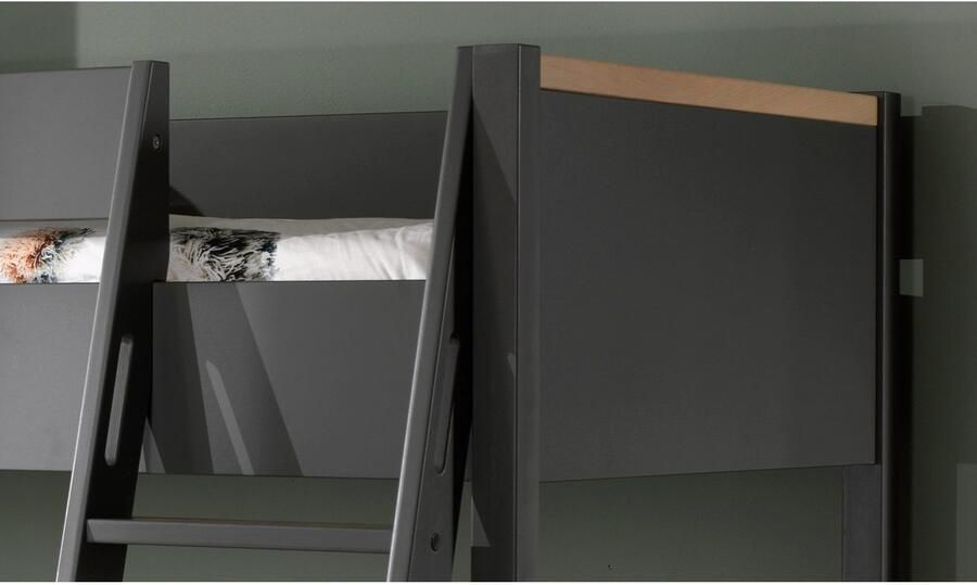 Vipack EMOB Hoogslaper London 90x200 antraciet Kinderbedden met uitvalbeveiliging Antraciet Melamine; Spaanplaat Kinderbedden met uitvalbeveiliging Eenpersoons Hoogslaper Op voorraad - Foto 3