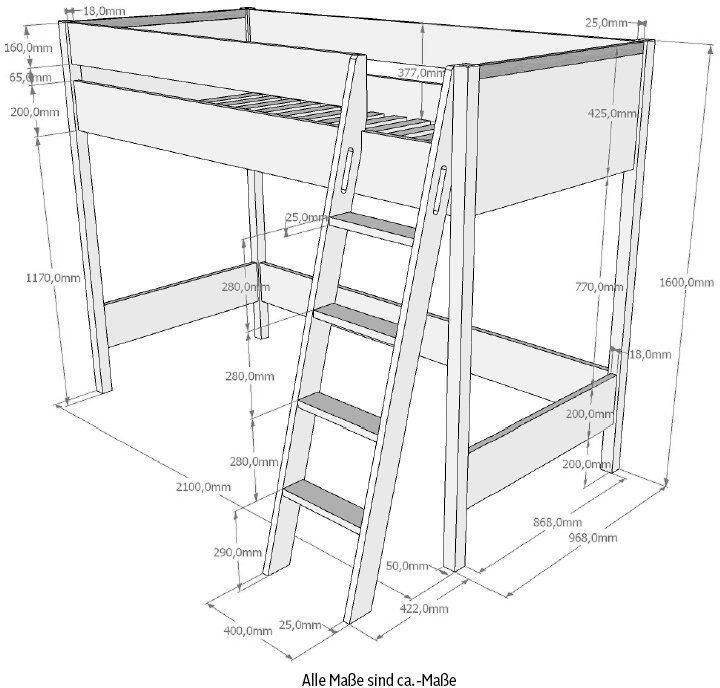 Vipack EMOB Hoogslaper London 90x200 antraciet Kinderbedden met uitvalbeveiliging Antraciet Melamine; Spaanplaat Kinderbedden met uitvalbeveiliging Eenpersoons Hoogslaper Op voorraad - Foto 2