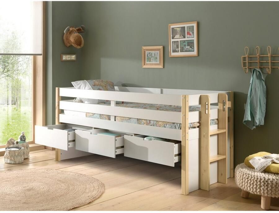 Vipack EMOB Kajuitbed Maggie 90 x 200 met 3 lades wit dennenhout Houten kinderbedden Wit Hout Houten kinderbedden Eenpersoons Kajuitbed Op voorraad - Foto 2