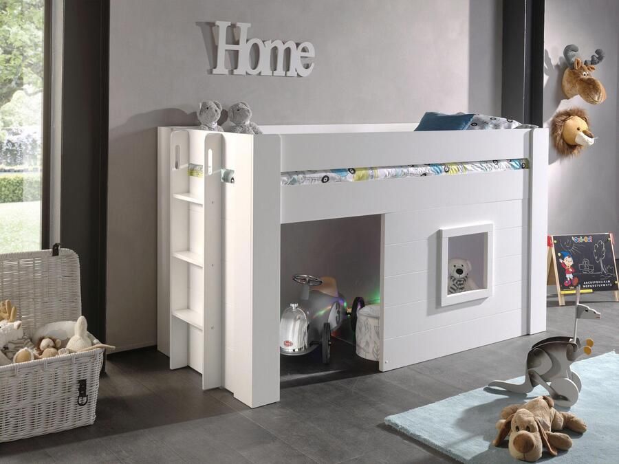 Vipack Kinderbed Noah 90x200cm Halfhoogslaper Bed als Huis Peuterbed Ledikant Bedframe Wit - Foto 3