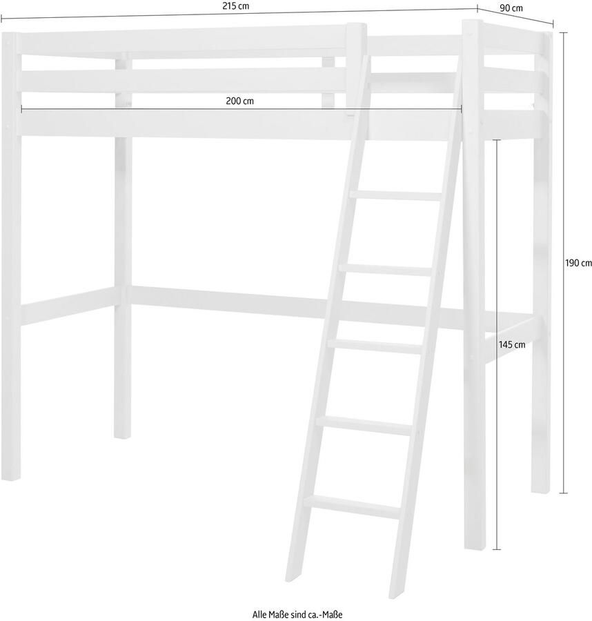 Vipack Hoogslaper Pino incl. lattenbodem valbeveiliging en schuine ladder