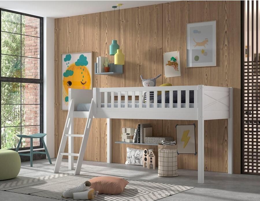 Vipack Hoogslaper Scott m. oprolbare bedbodem ligoppervlak 90 x 200 cm wit gelakt grenen met of zonder glijbaan - Foto 2