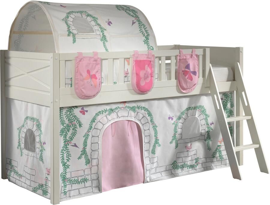 Vipack Halfhoogslaper Scottie 90x200cm Met birdy-speelgordijn 3 opbergzakjes en bedtunnel Wit - Foto 2